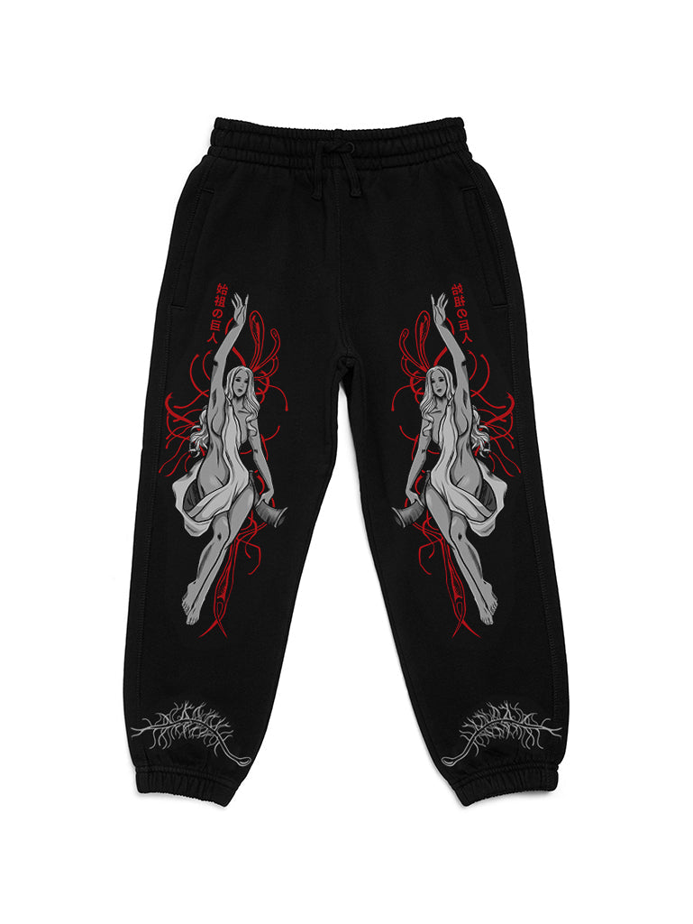 A pants with anime-inspired design, blending manga shonen style with modern streetwear aesthetic.