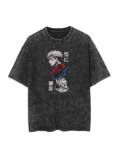 anime-inspired tee with cursed vessel x king of curses embroidery tee design