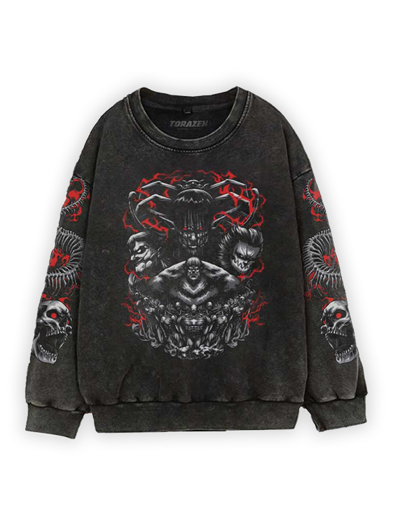 A sweatshirt with anime-inspired design, blending manga shonen style with modern streetwear aesthetic.