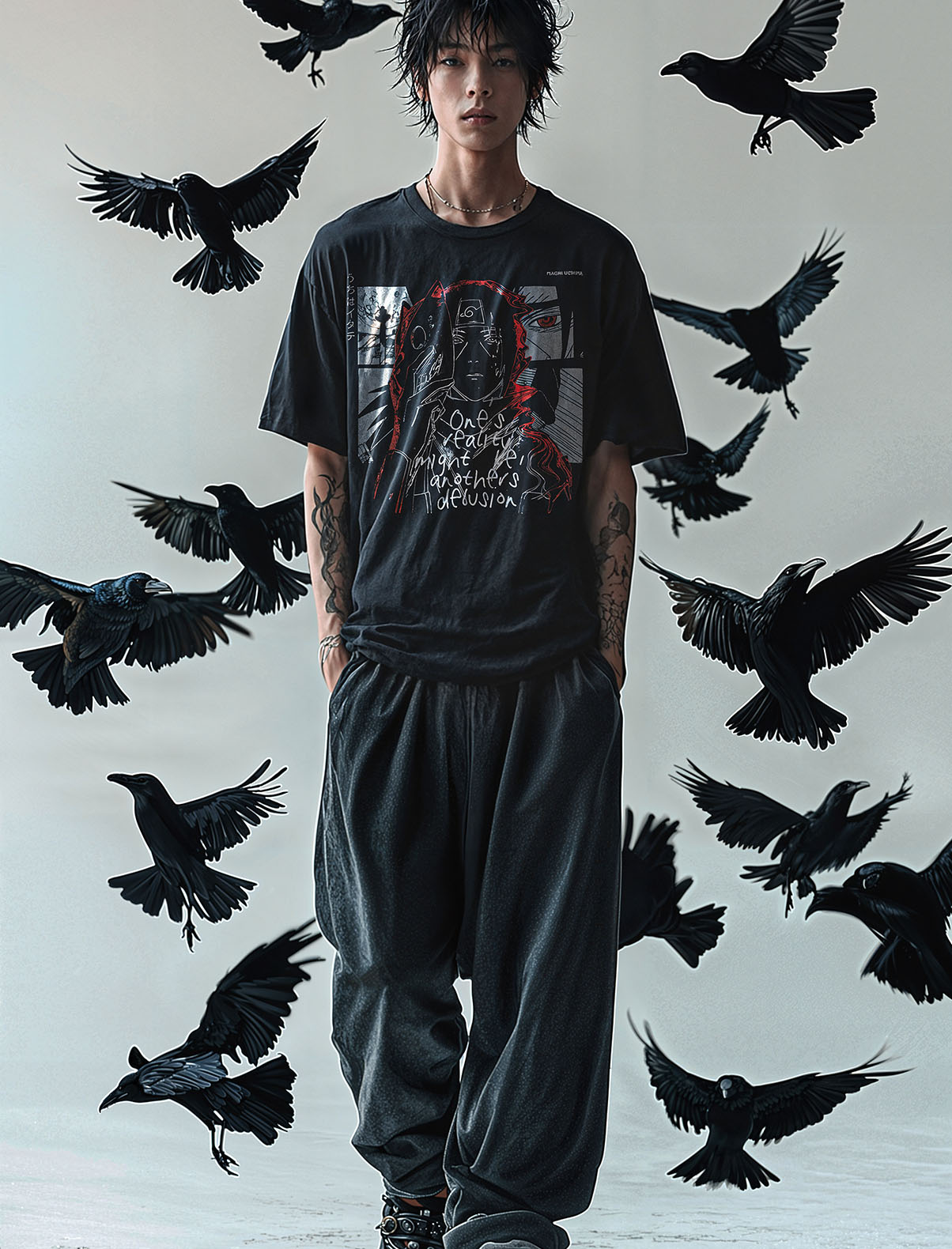 A sweatshirt with anime-inspired design, blending manga shonen style with modern streetwear aesthetic.