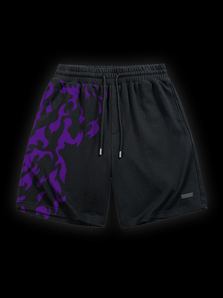 A shorts with anime-inspired design, blending manga shonen style with modern streetwear aesthetic.