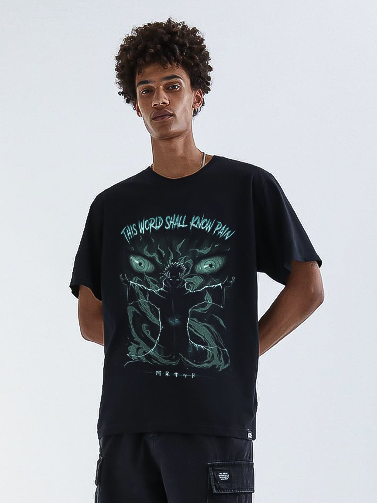 A t-shirt with anime-inspired design, blending manga shonen style with modern streetwear aesthetic.