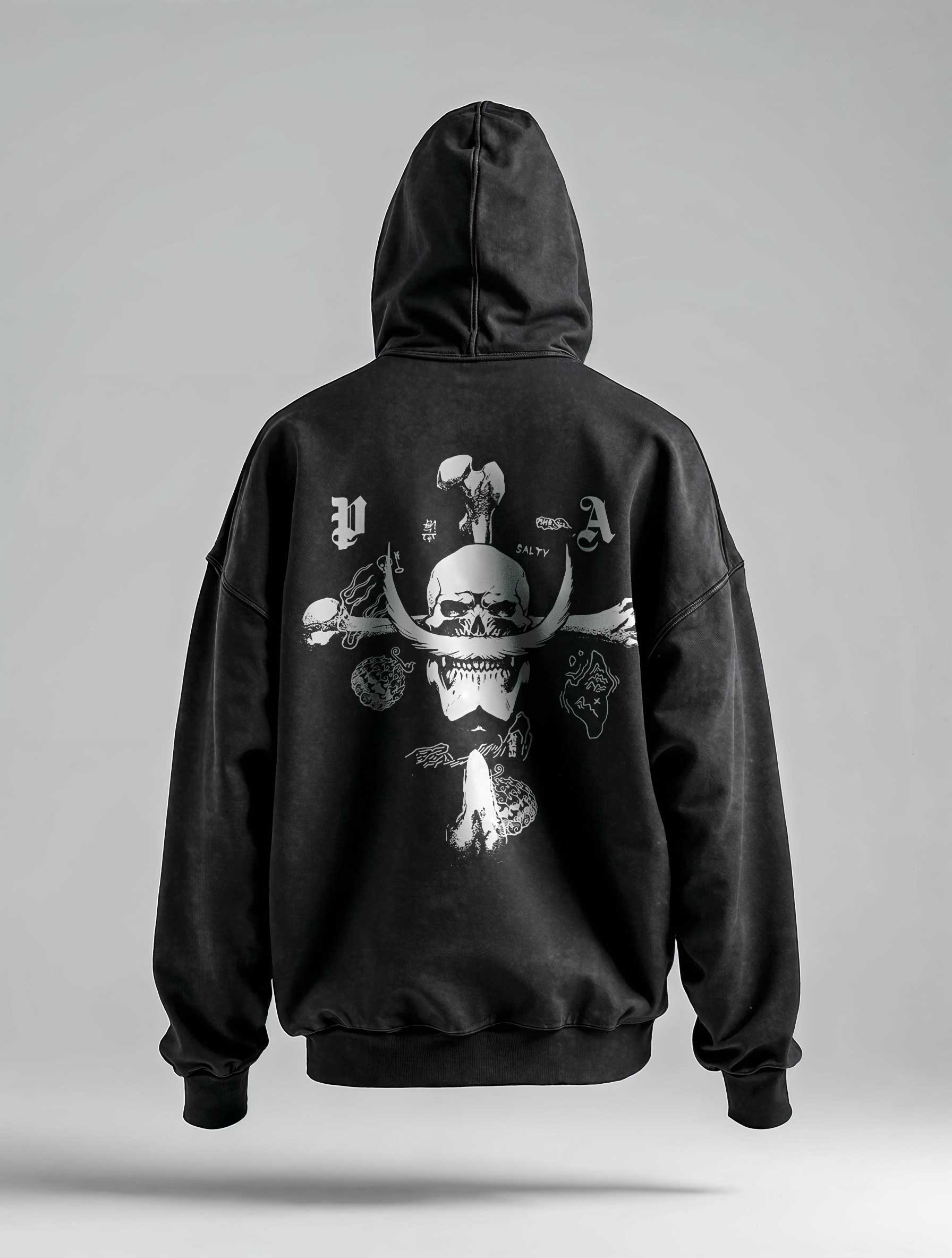 A hoodie with anime-inspired design, blending manga shonen style with modern streetwear aesthetic.
