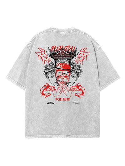 anime-inspired tee with king of curses incarnation 2-sided vintage tee design