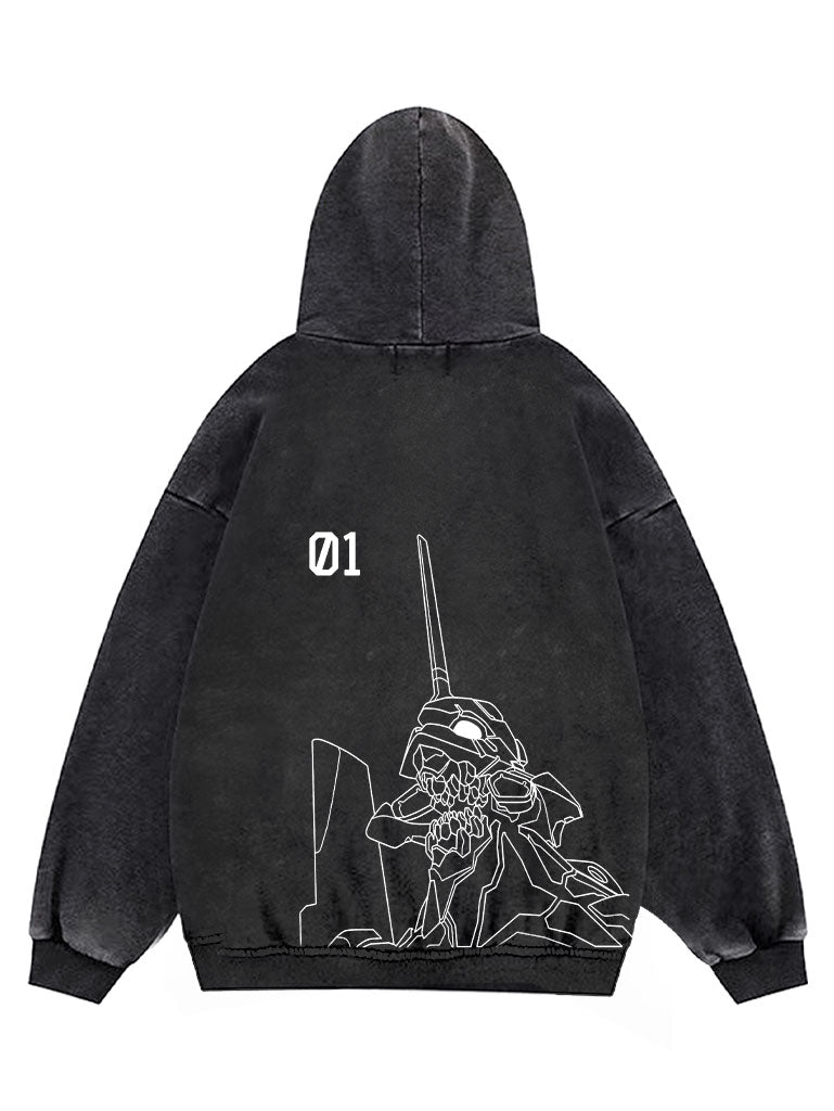 A hoodie with anime-inspired design, blending manga shonen style with modern streetwear aesthetic.