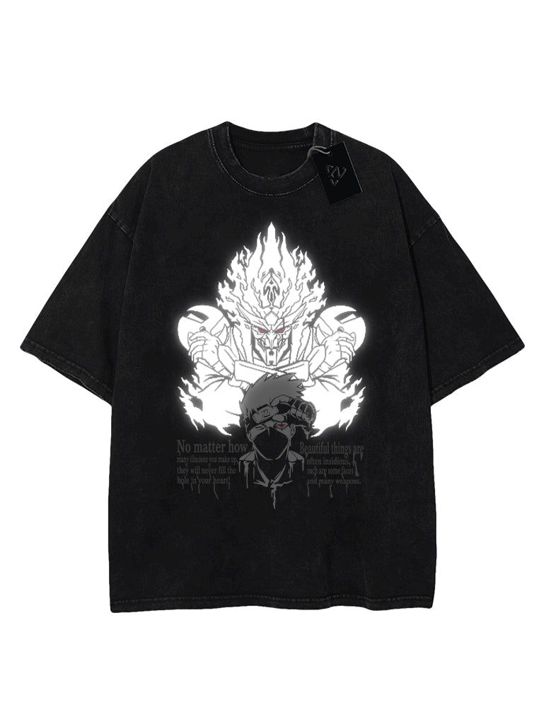 A t-shirt with anime-inspired design, blending manga shonen style with modern streetwear aesthetic.