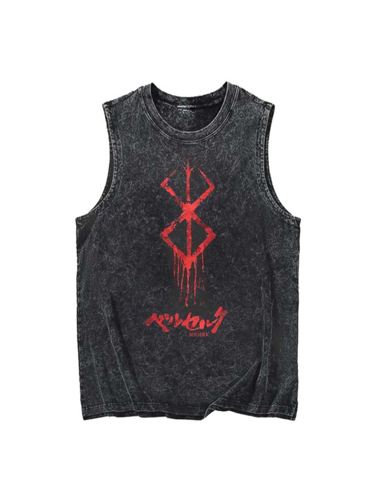 A tank top with anime-inspired design, blending manga shonen style with modern streetwear aesthetic.