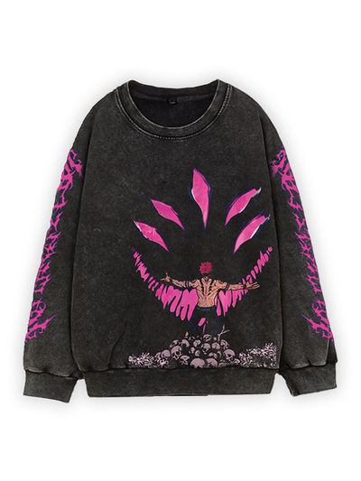 anime-inspired sweater with king of curses vintage sweatshirt design