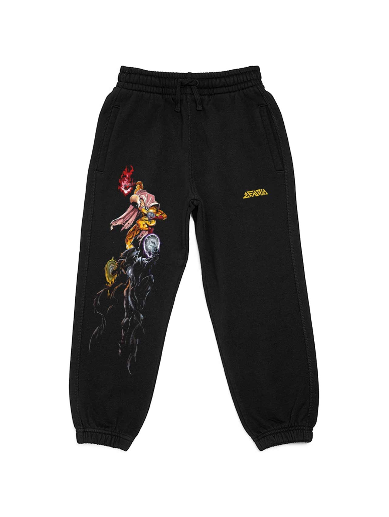A pants with anime-inspired design, blending manga shonen style with modern streetwear aesthetic.