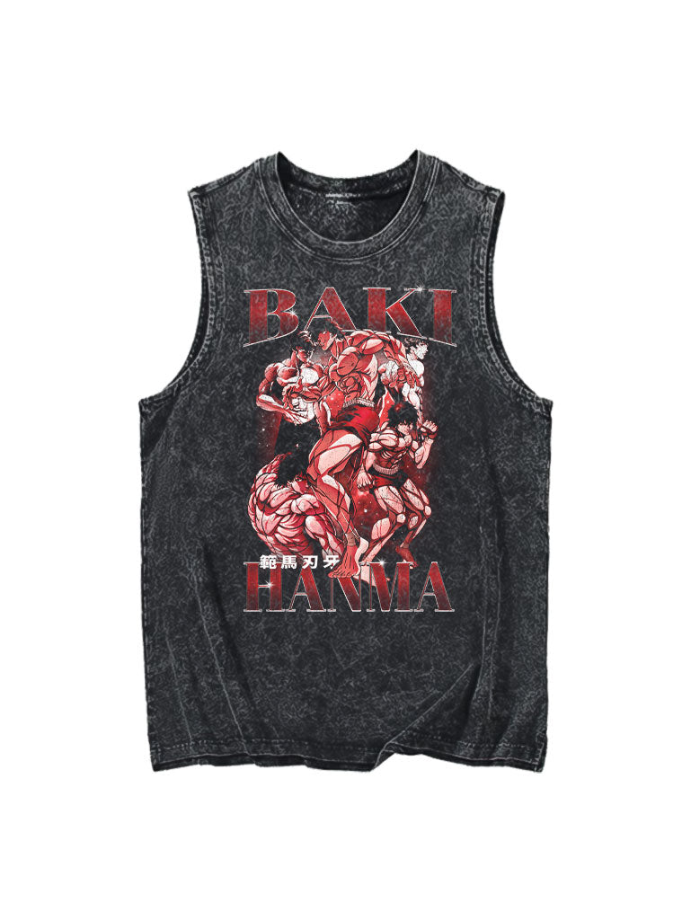 A tank top with anime-inspired design, blending manga shonen style with modern streetwear aesthetic.