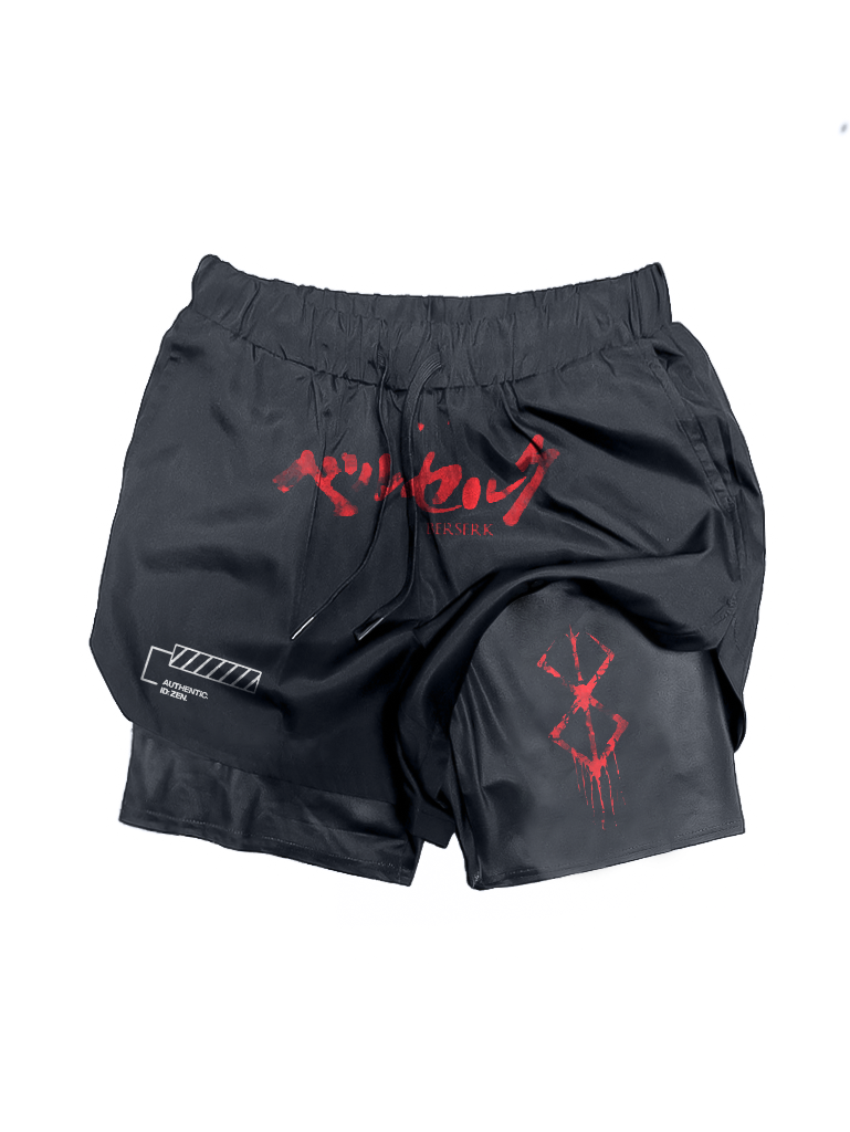 A shorts with anime-inspired design, blending manga shonen style with modern streetwear aesthetic.