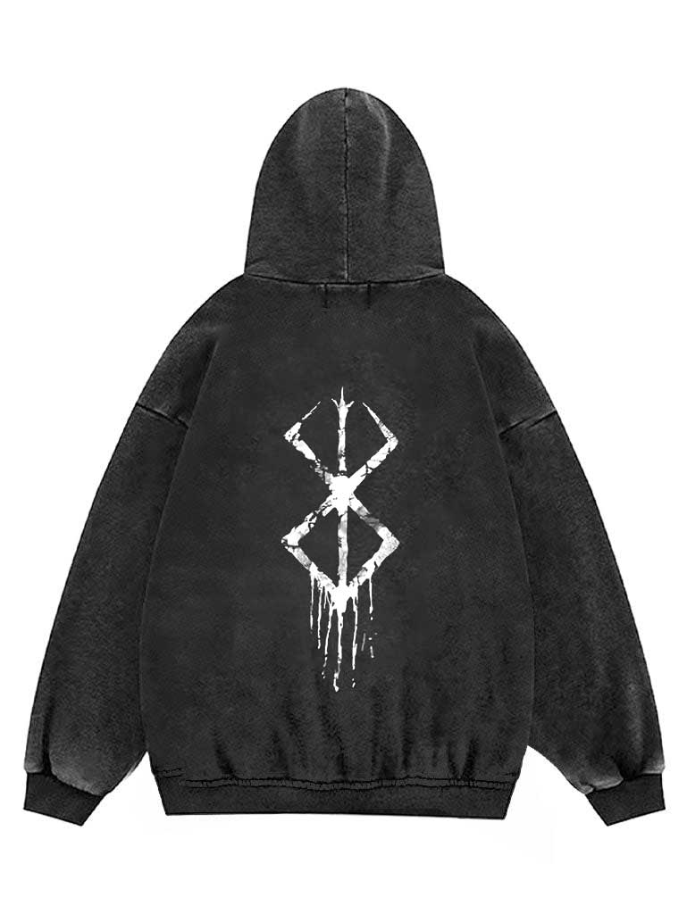 A hoodie with anime-inspired design, blending manga shonen style with modern streetwear aesthetic.