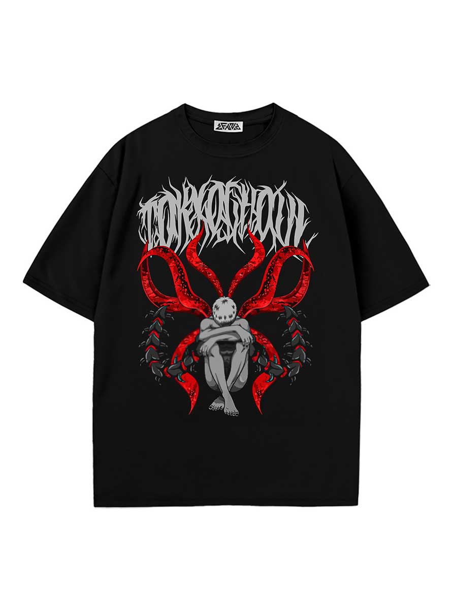 A t-shirt with anime-inspired design, blending manga shonen style with modern streetwear aesthetic.