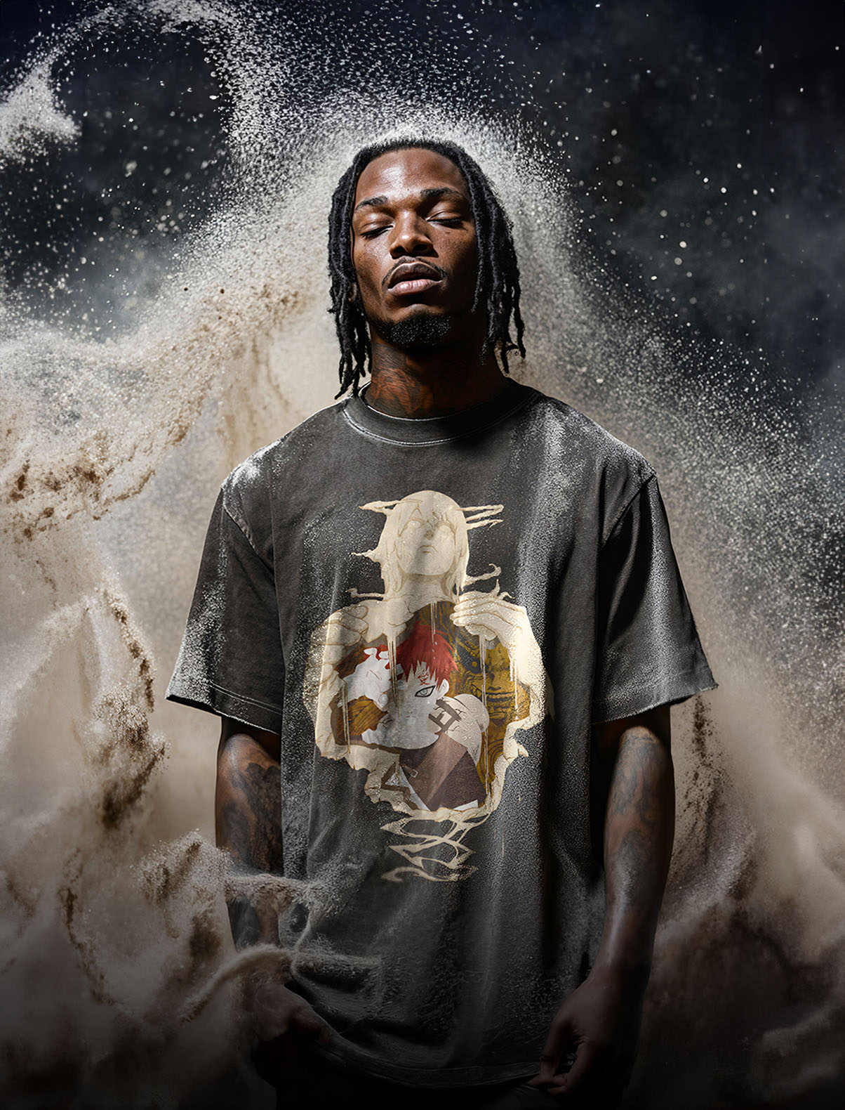 A sweatshirt with anime-inspired design, blending manga shonen style with modern streetwear aesthetic.