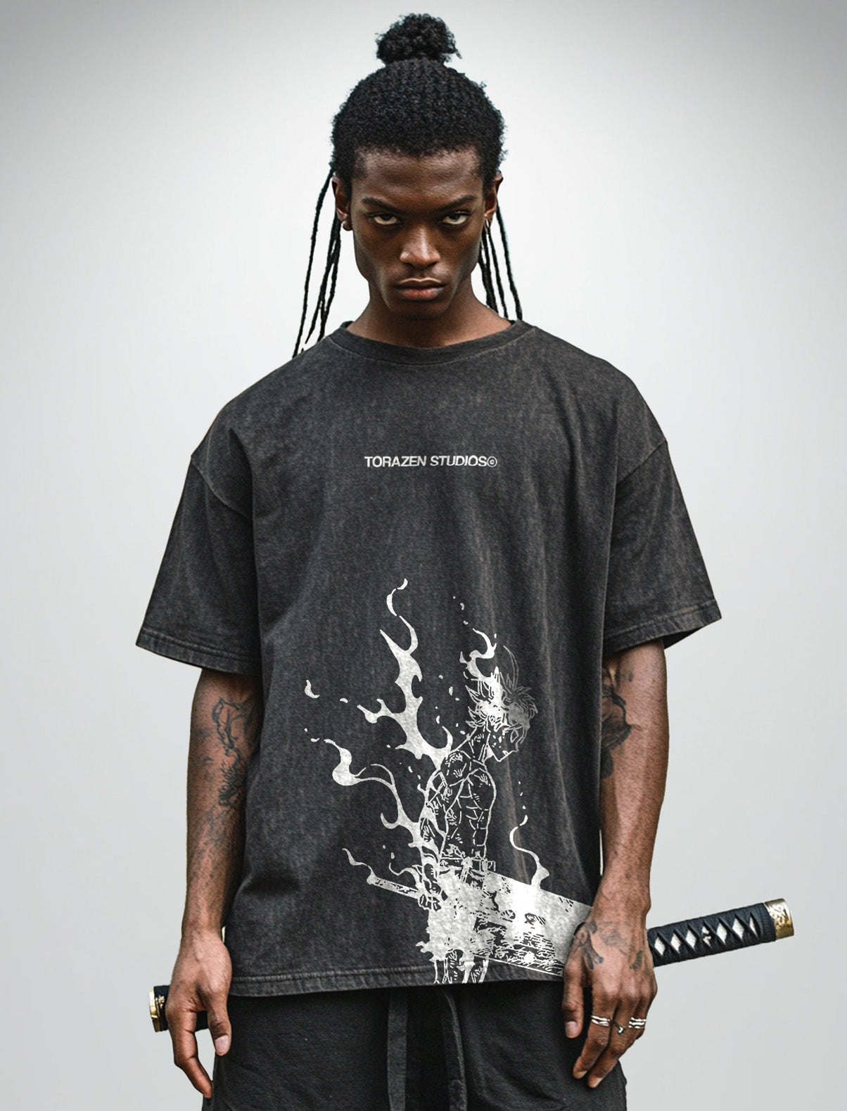 A sweatshirt with anime-inspired design, blending manga shonen style with modern streetwear aesthetic.