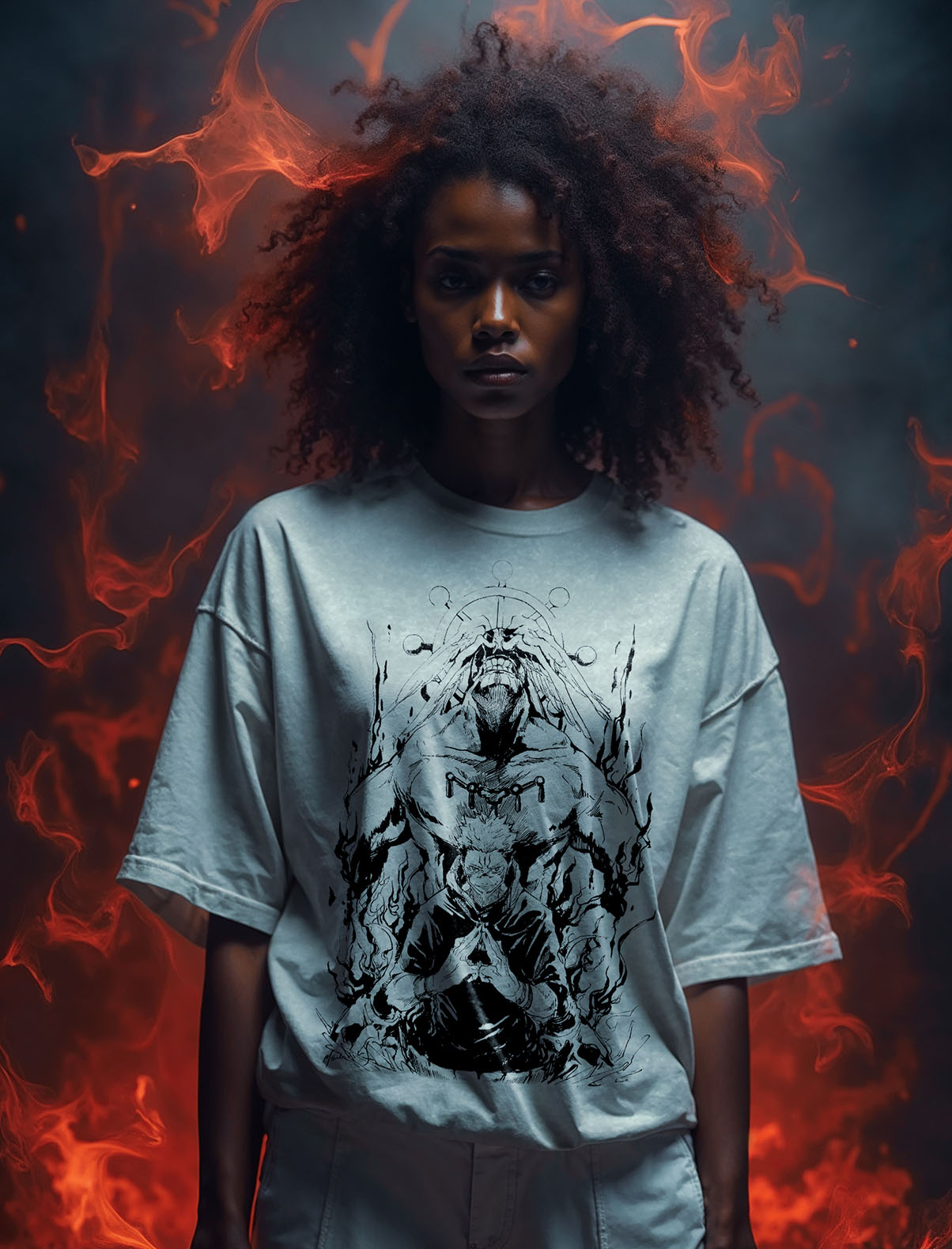A sweatshirt with anime-inspired design, blending manga shonen style with modern streetwear aesthetic.