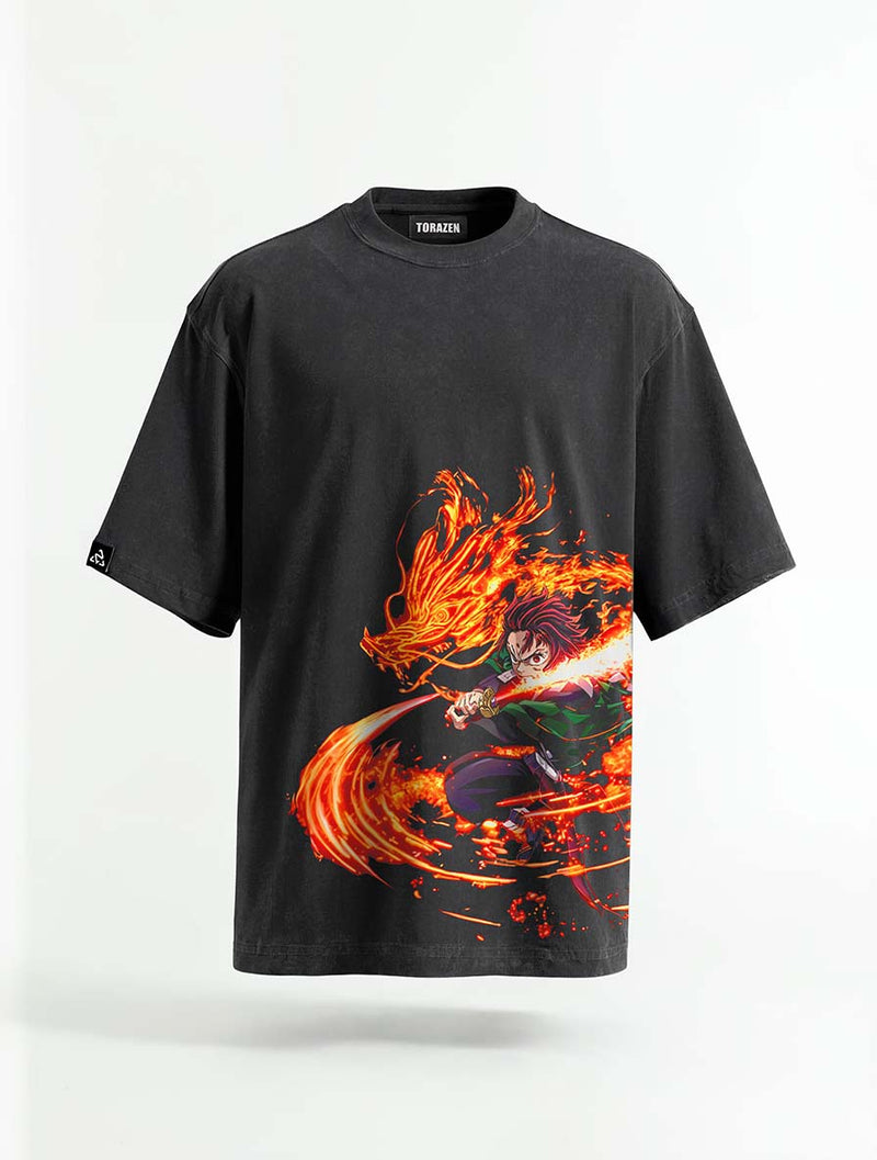 Flame Dance Vintage Tee - Demon Slayer-inspired design by Torazen