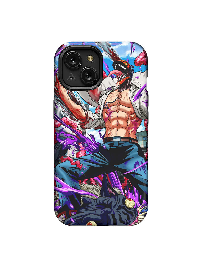 A phone case with anime-inspired design, blending manga shonen style with modern streetwear aesthetic.