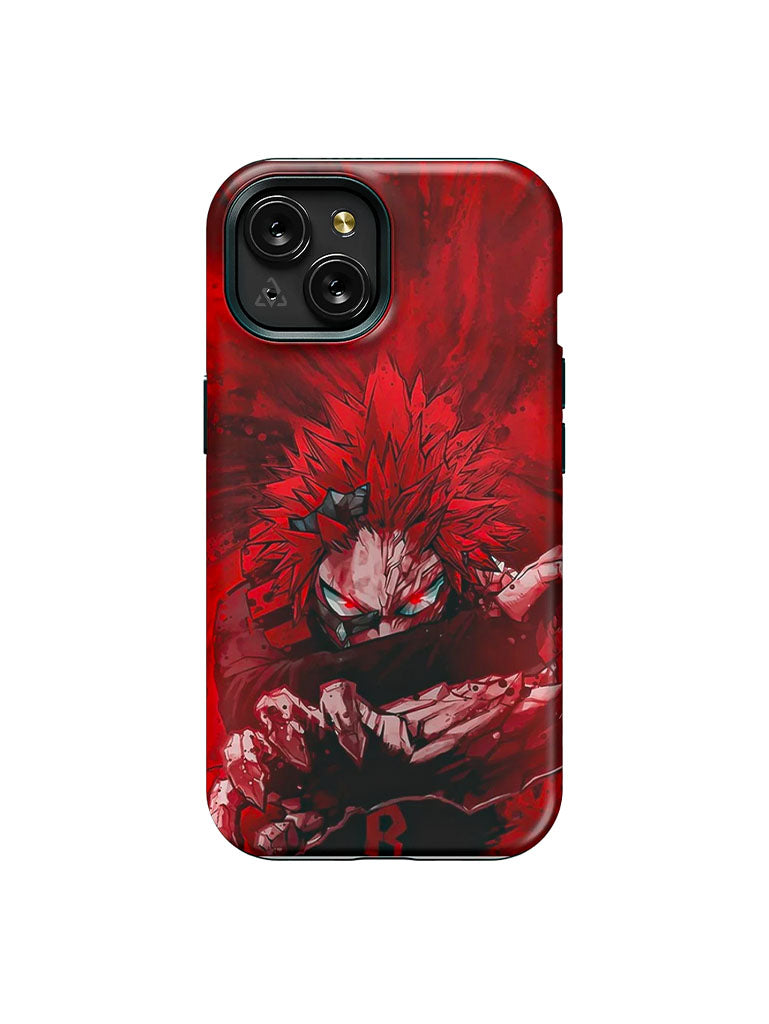 A phone case with anime-inspired design, blending manga shonen style with modern streetwear aesthetic.