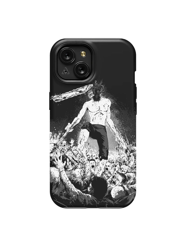 A phone case with anime-inspired design, blending manga shonen style with modern streetwear aesthetic.