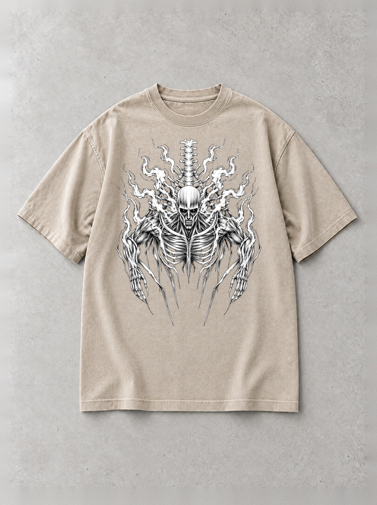Colossal Spine Storm Beige Vintage Tee - Attack on Titan-inspired design by Torazen, front view