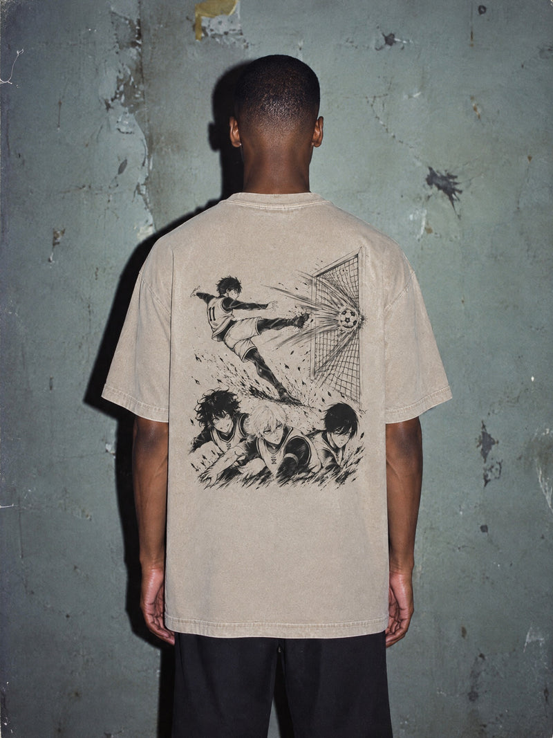 BL-LCK ✦ Goalmouth Volley Vintage Tee by Torazen, worn on model