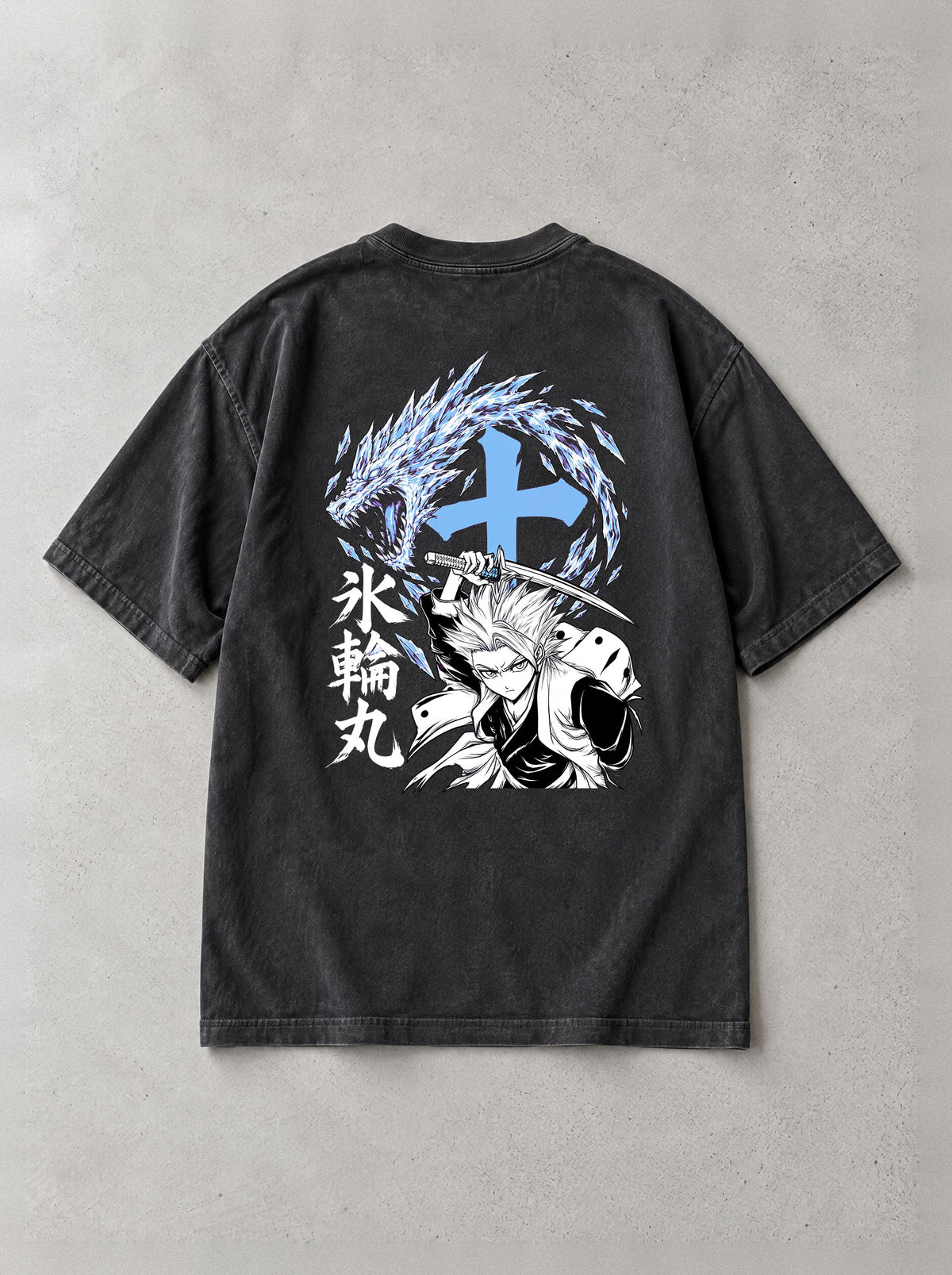 Ice Dragon Captain Vintage Tee - Bleach-inspired design by Torazen, back view
