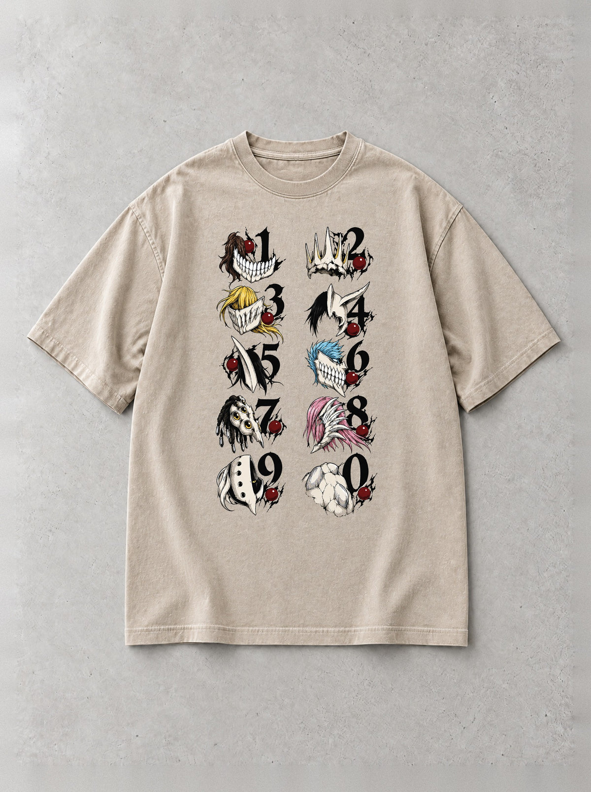 Ten Hollow Masks Vintage Tee - Bleach-inspired design by Torazen, front view