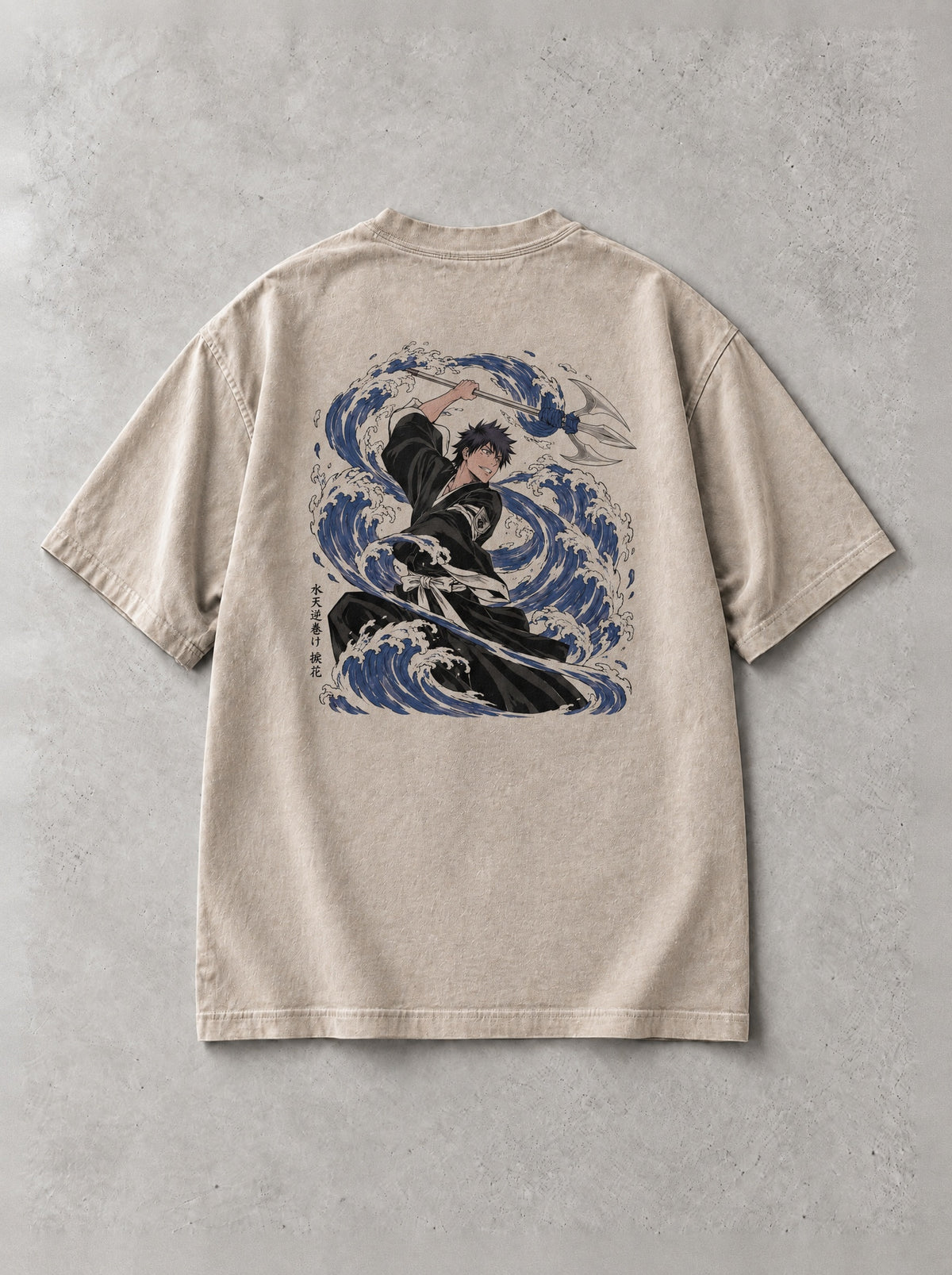 Tidal Trident Vintage Tee - Bleach-inspired design by Torazen, back view