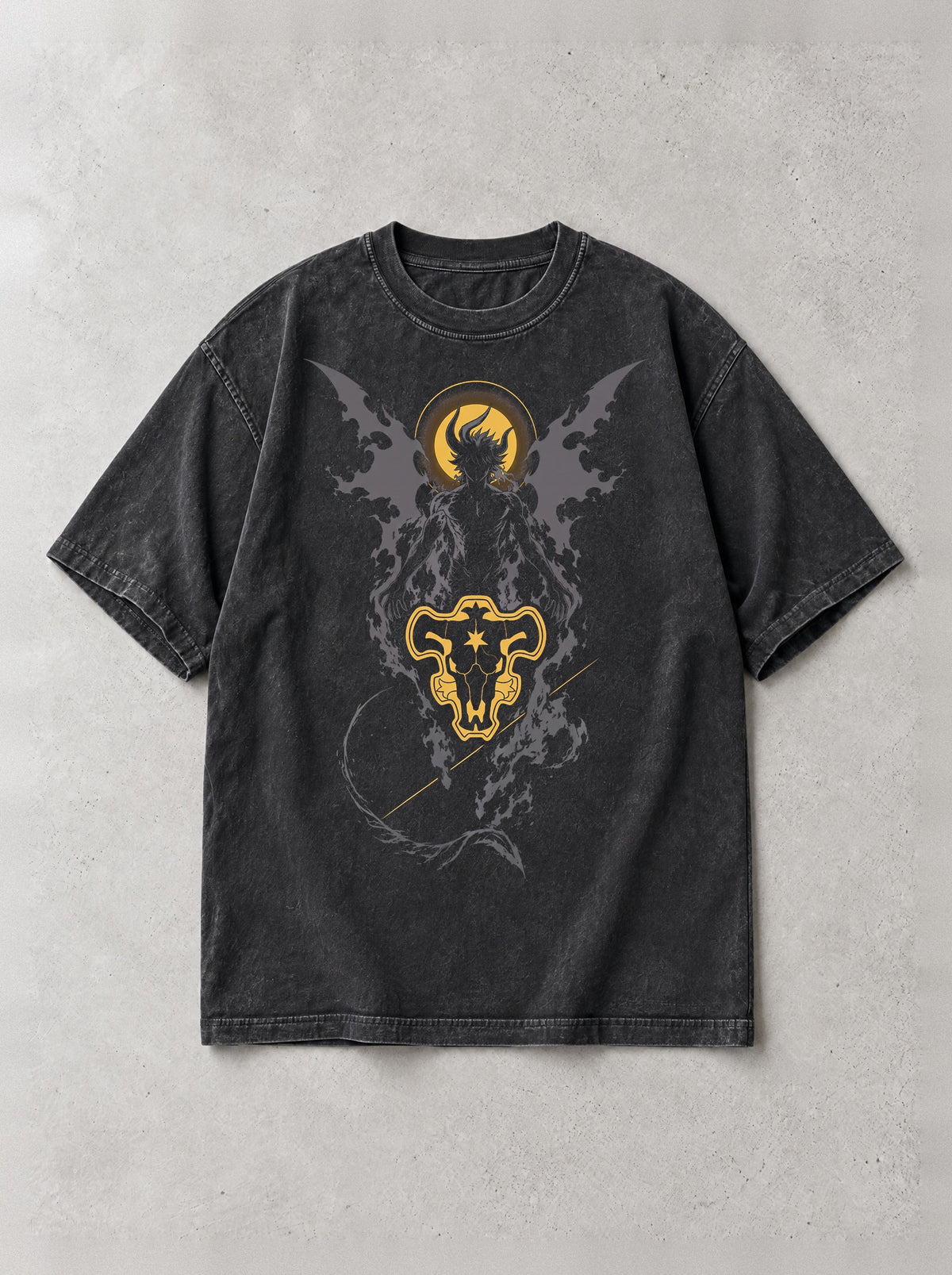 Black Bull Rising Vintage Tee - Black Clover-inspired design by Torazen, front view