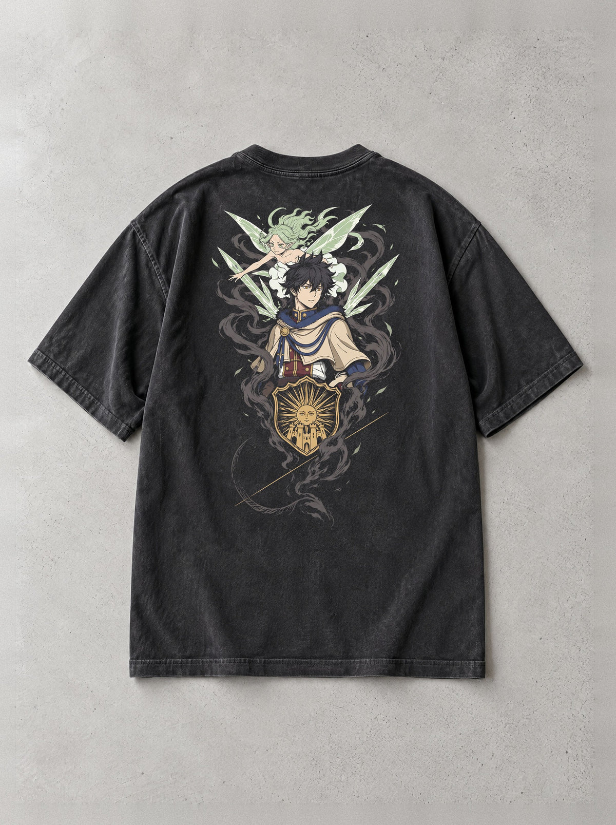 Golden Dawn Wind Vintage Tee - Black Clover-inspired design by Torazen, back view