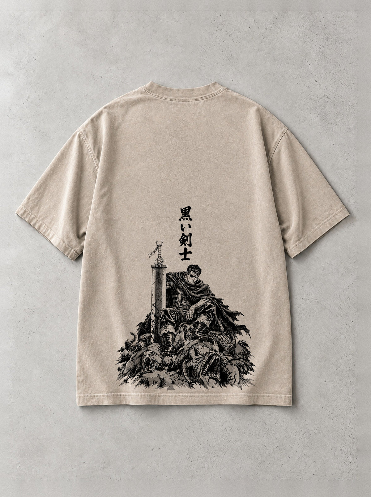 Black Swordsman Rest Vintage Tee - Berserk-inspired design by Torazen, back view