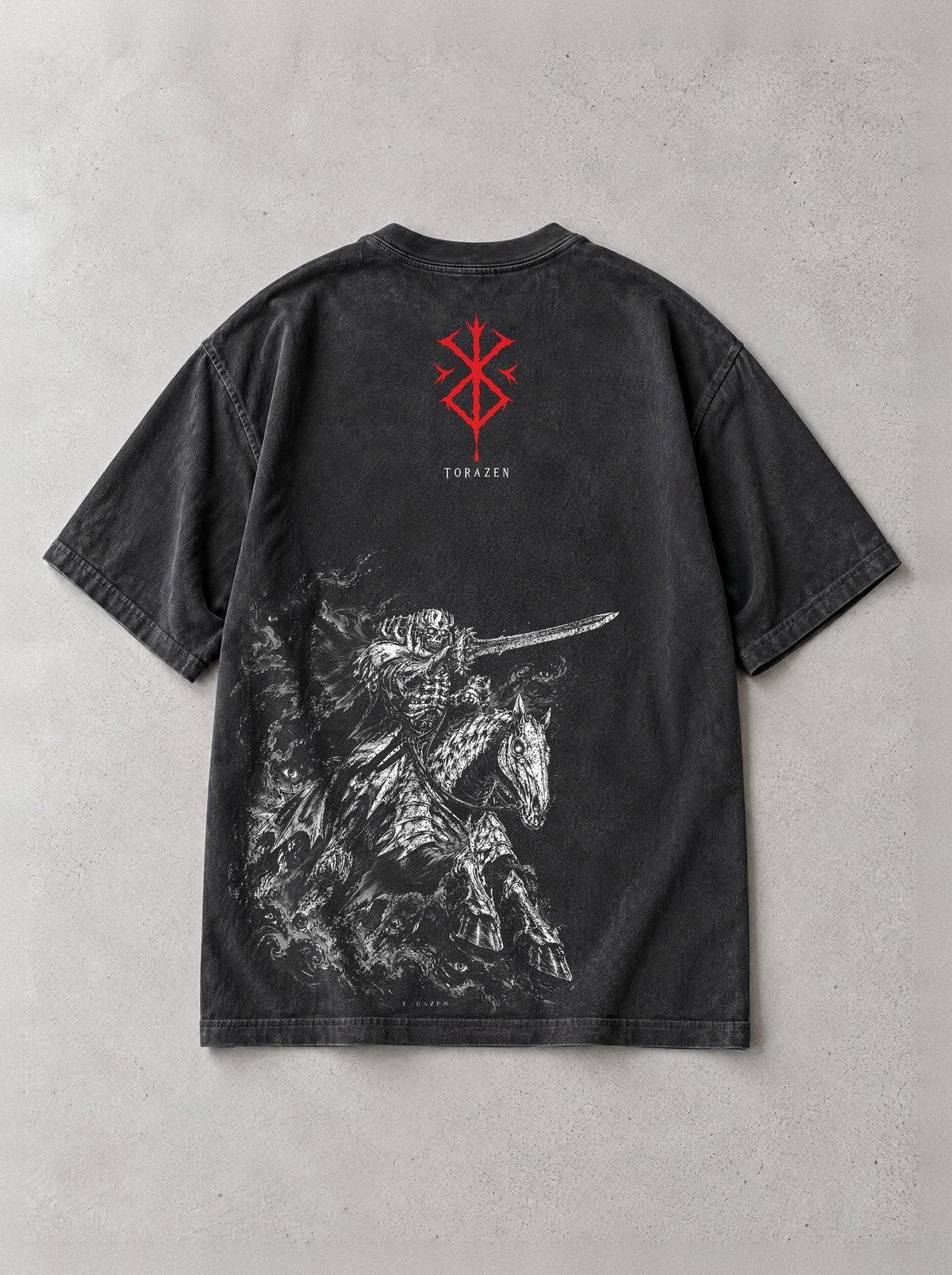 Skull Knight Charge Vintage Tee - Berserk-inspired design by Torazen, back view