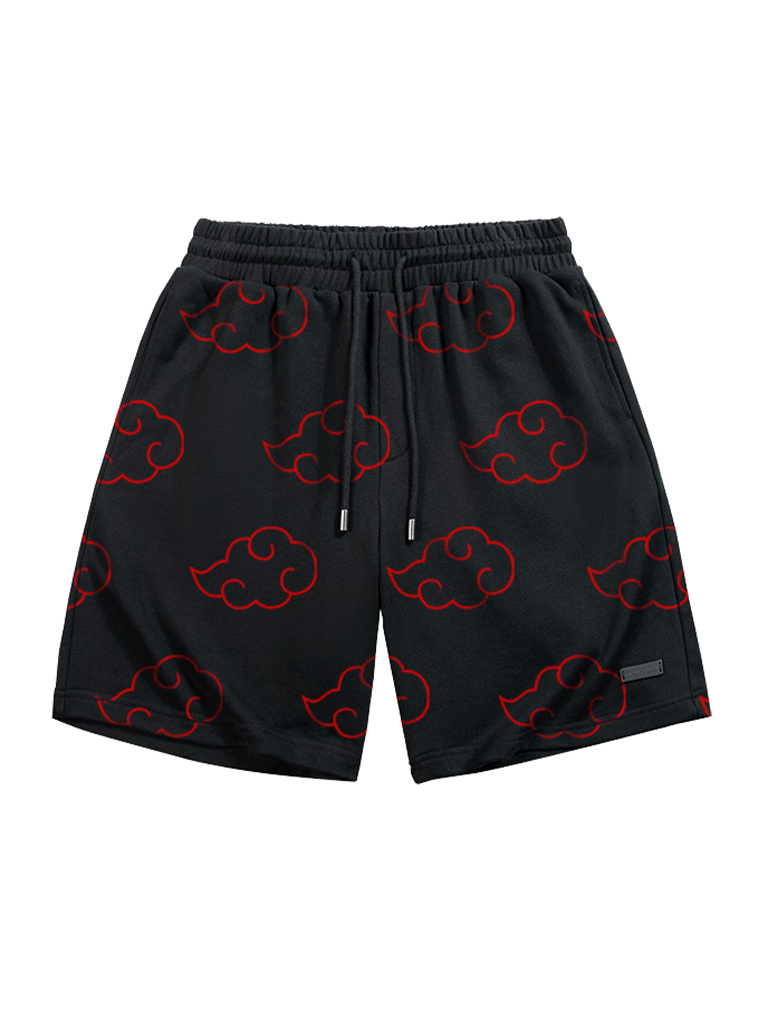 A shorts with anime-inspired design, blending manga shonen style with modern streetwear aesthetic.