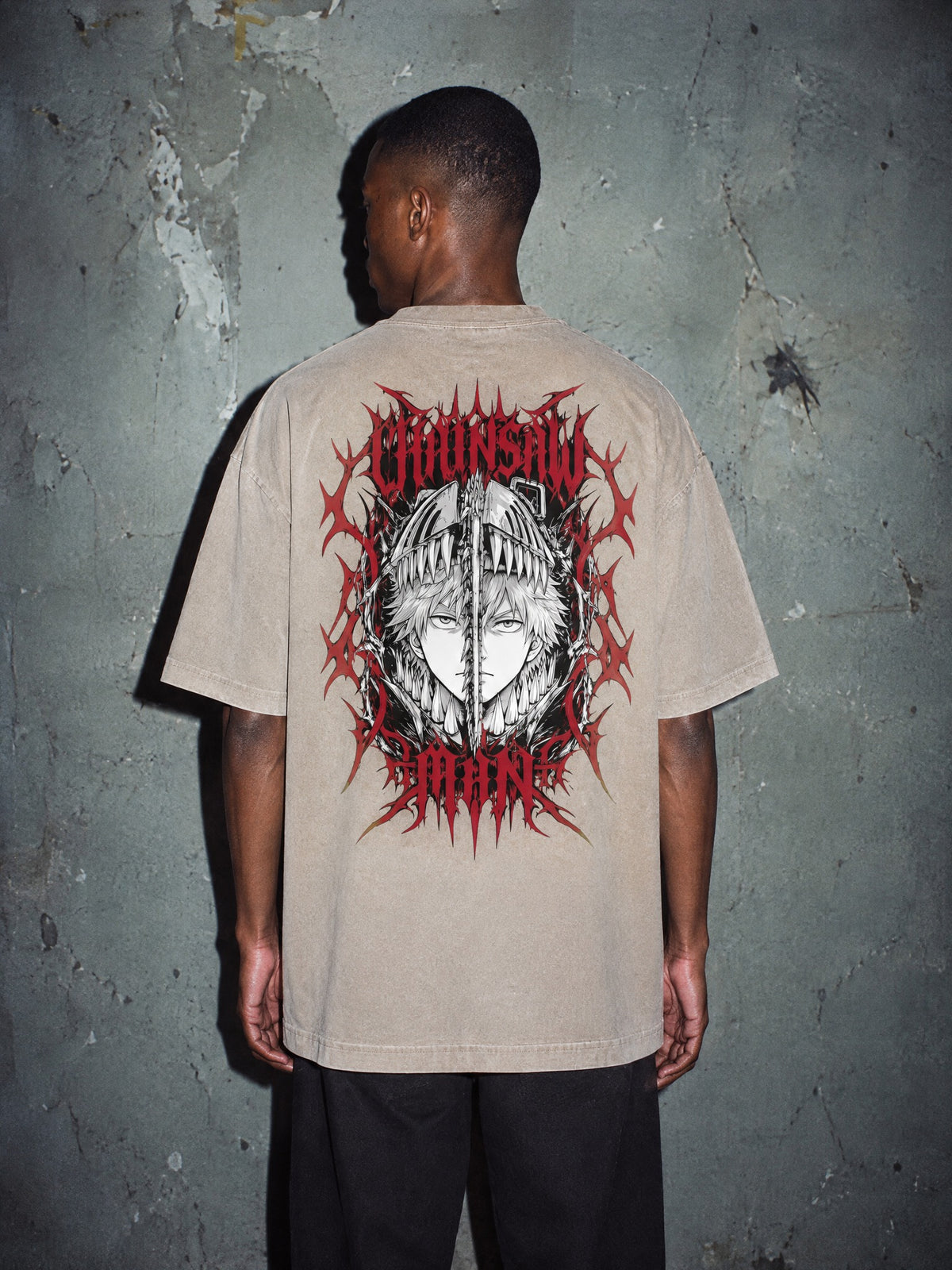 CSM ✦ Chainsaw Thorn Frame Vintage Tee by Torazen, worn on model