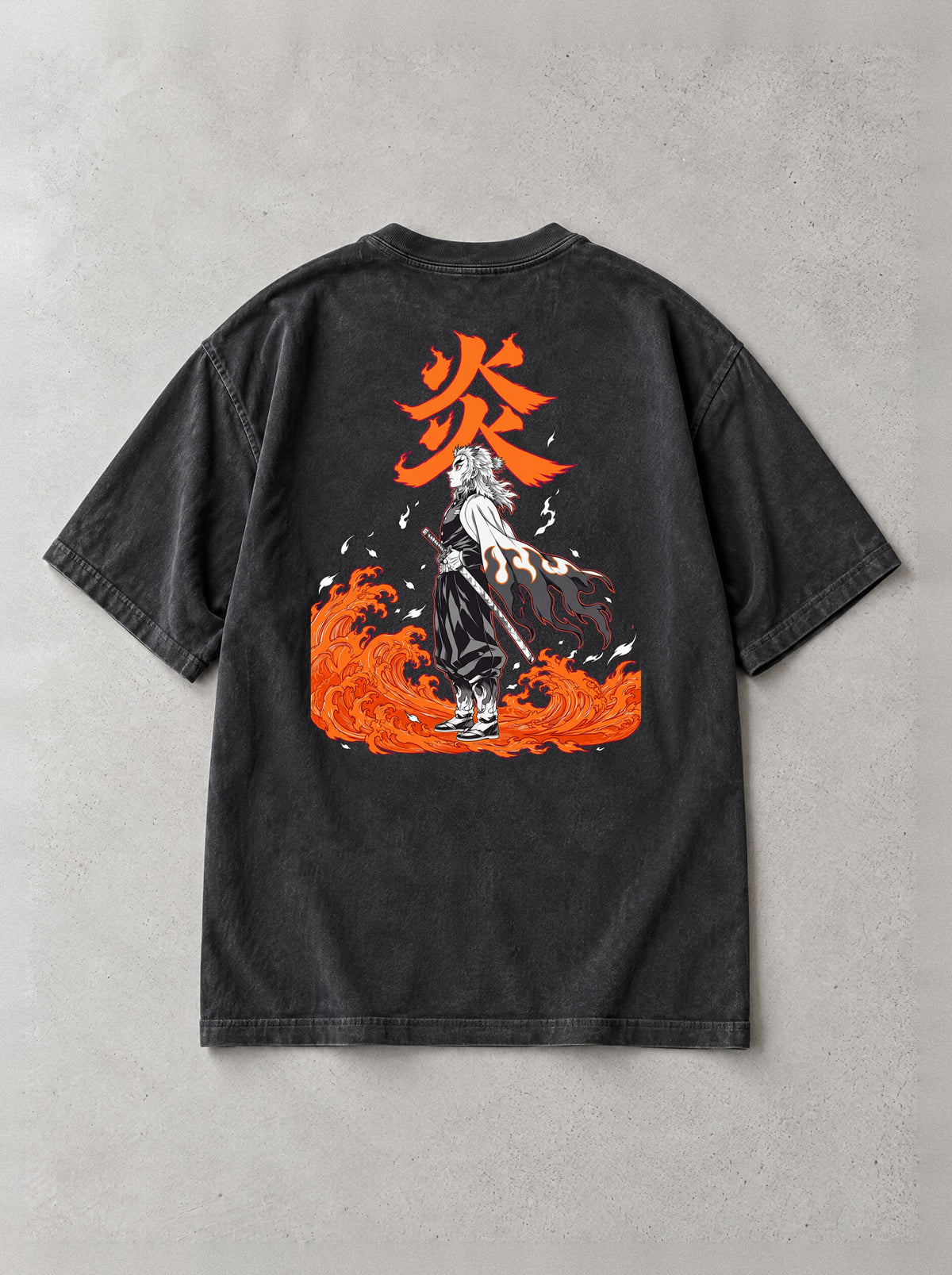 Flame Pillar Wave Vintage Tee - Demon Slayer-inspired design by Torazen, back view