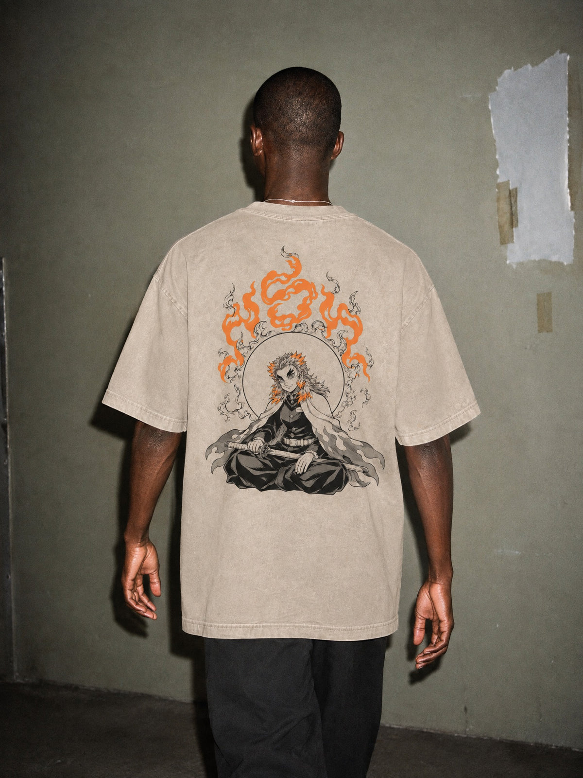 D-SLYR ✦ Flame Ring Meditation Vintage Tee by Torazen, worn on model