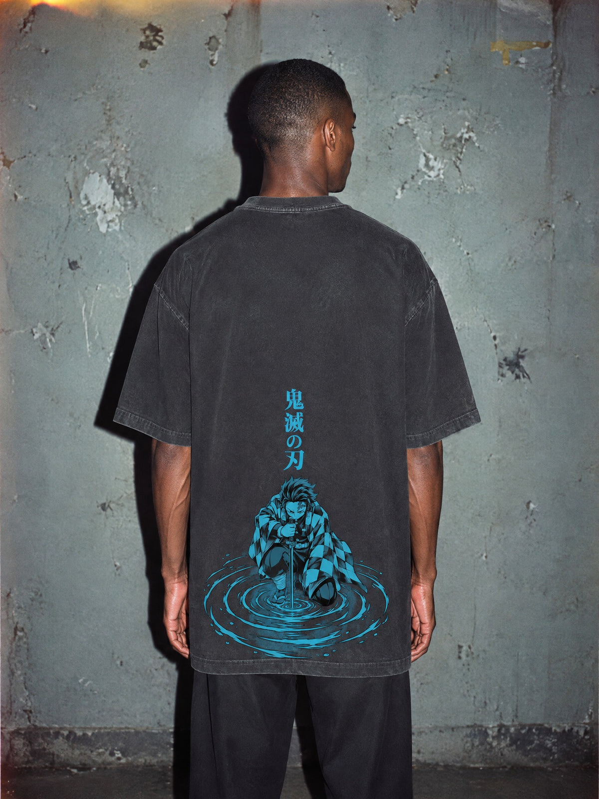 D-SLYR ✦ Kneeling Water Ripple Vintage Tee by Torazen, worn on model