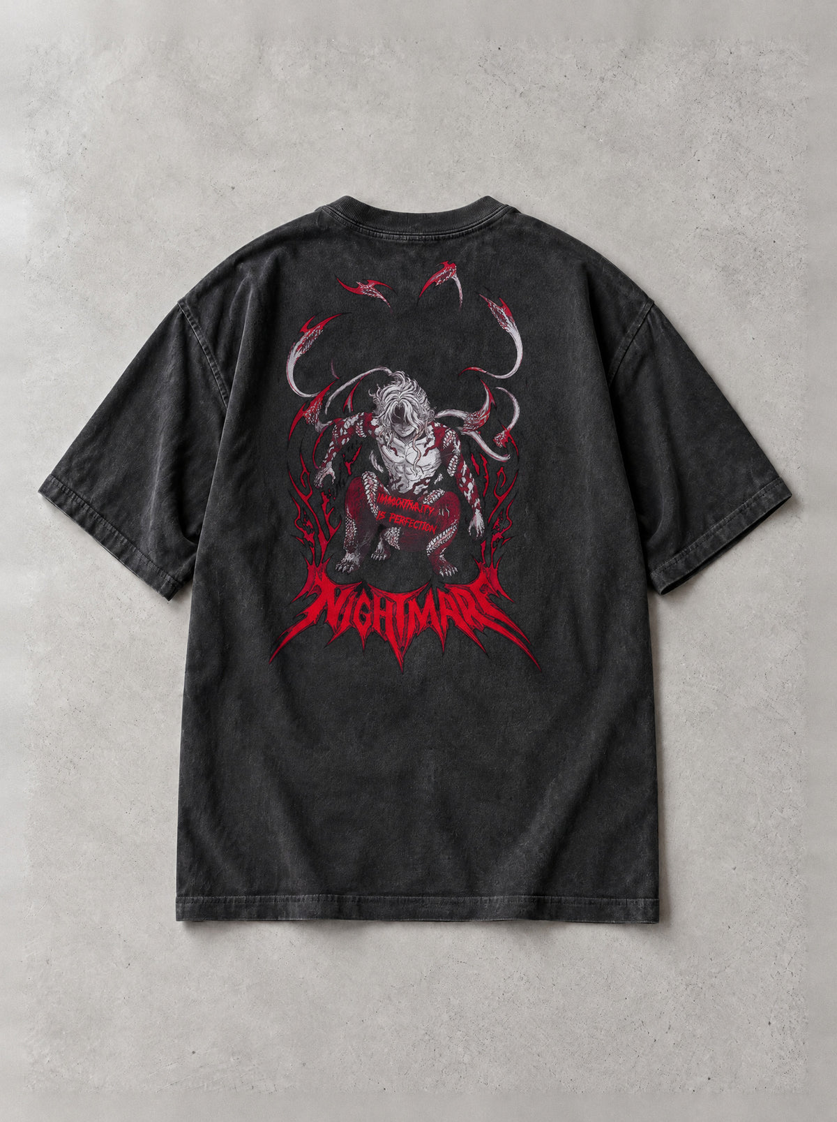 Nightmare Immortality Vintage Tee – Black - Demon Slayer-inspired design by Torazen, back view
