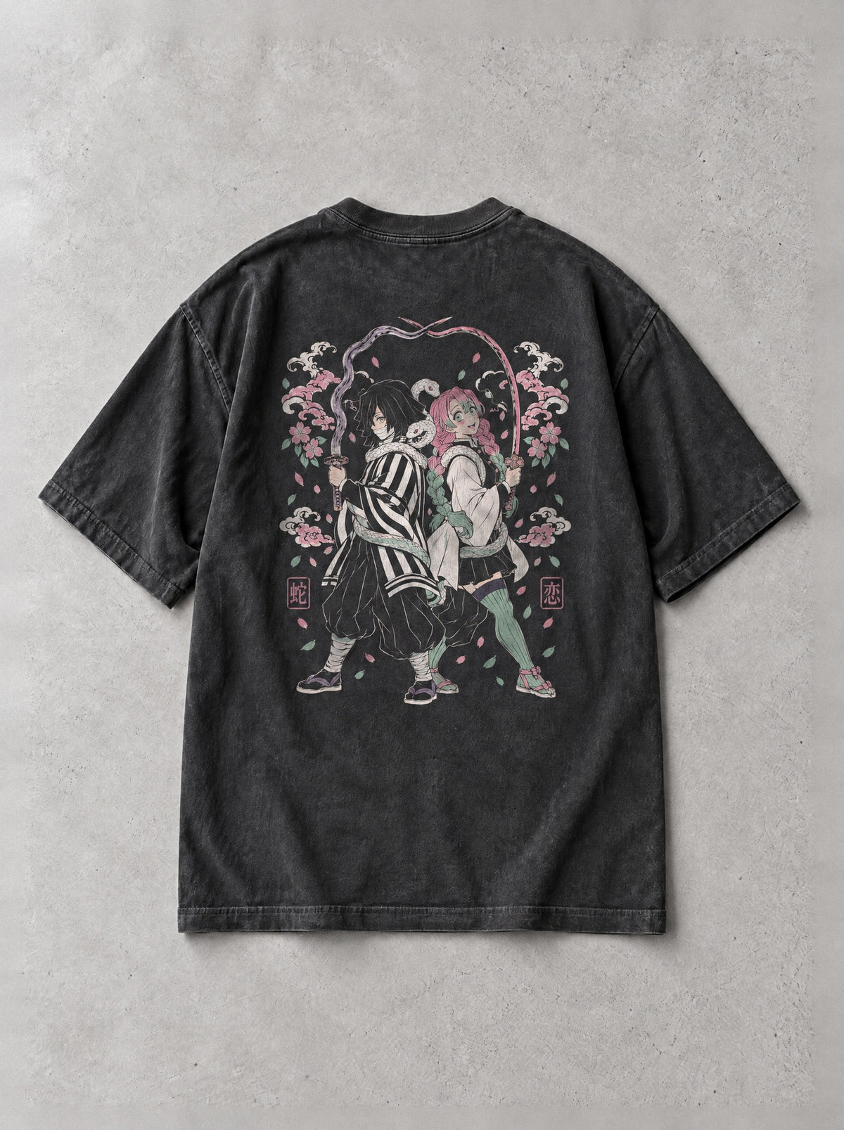 Serpent Vow Bloom Vintage Tee - Demon Slayer-inspired design by Torazen, back view