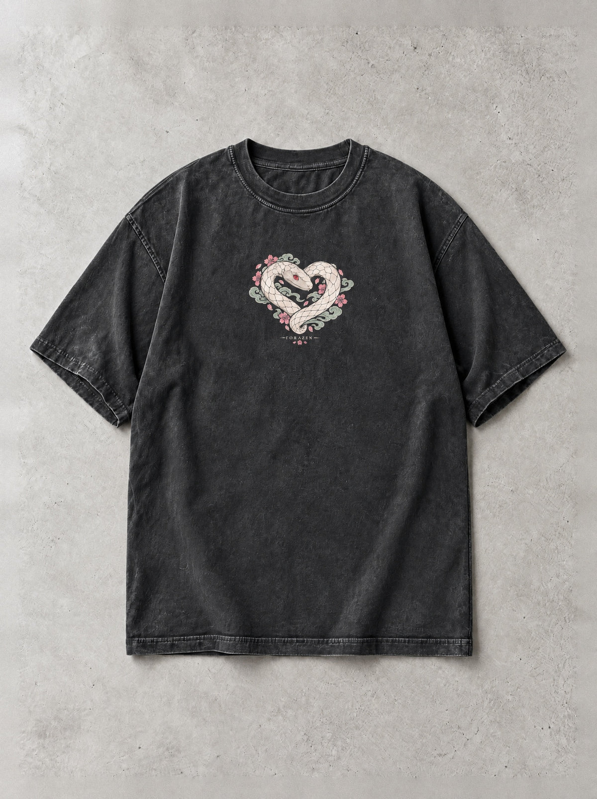 Serpent Vow Bloom Vintage Tee by Torazen, front view