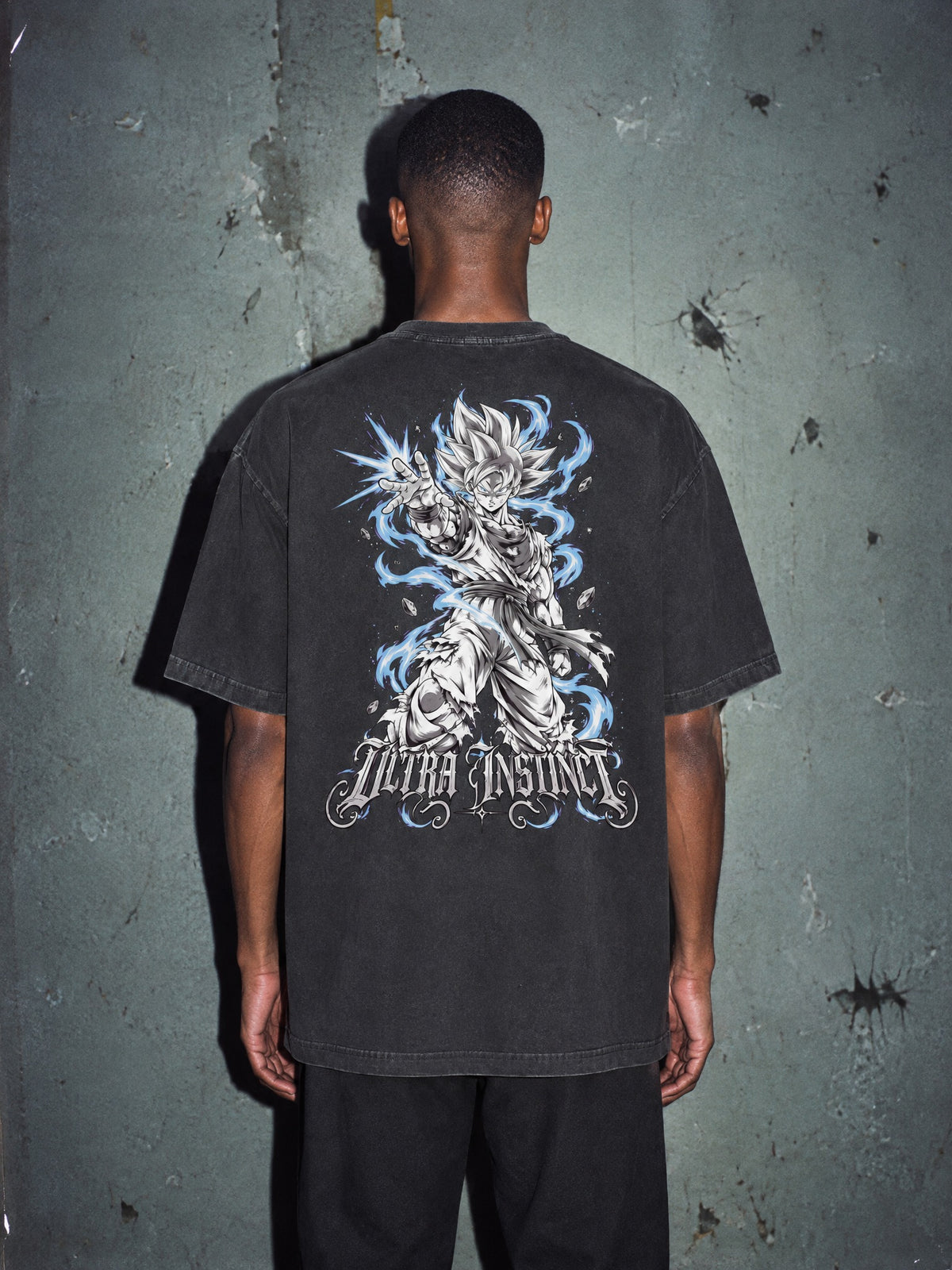 DBZ ✦ Ultra Instinct Script Vintage Tee by Torazen, worn on model