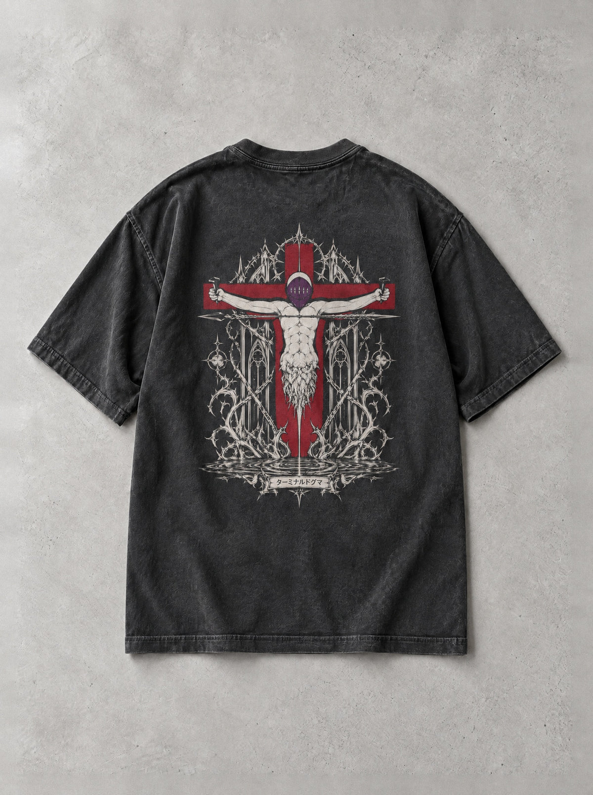 Thorned Reflection Vintage Tee - Evangelion-inspired design by Torazen, back view