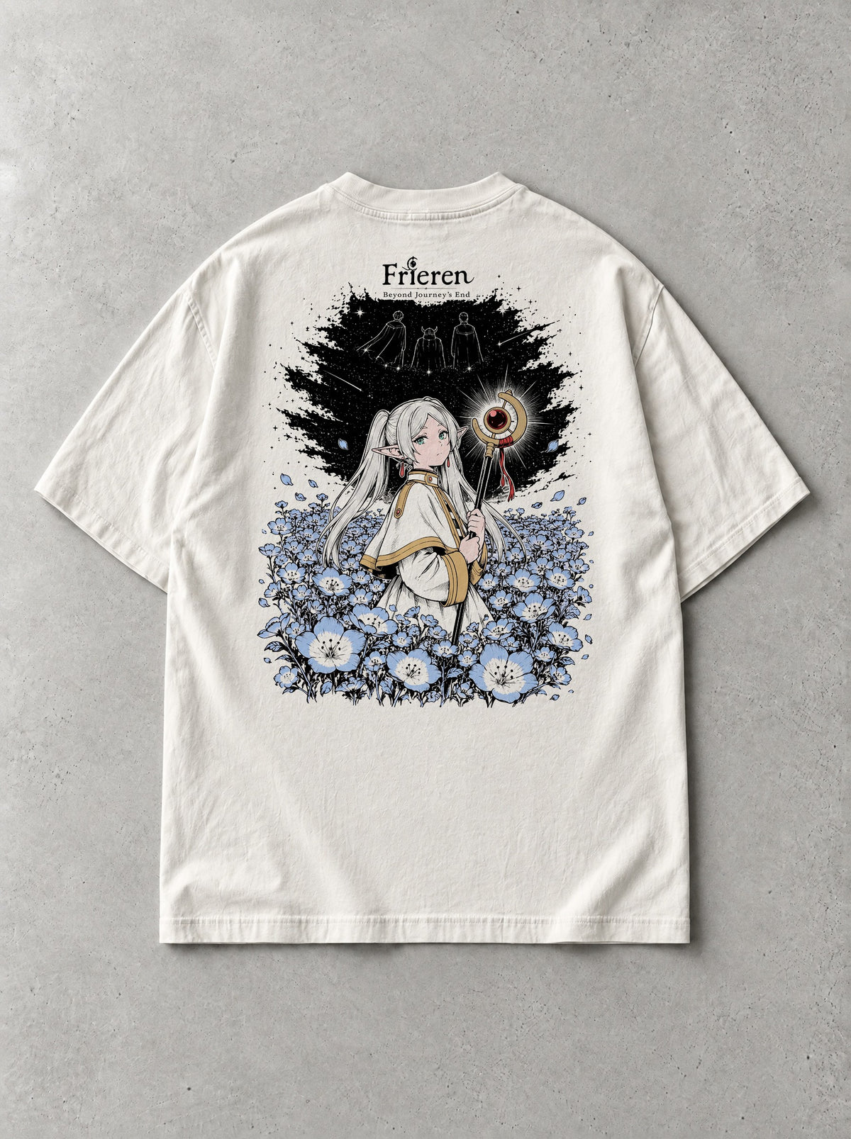 Blue Moon Field Vintage Tee - Frieren-inspired design by Torazen, back view