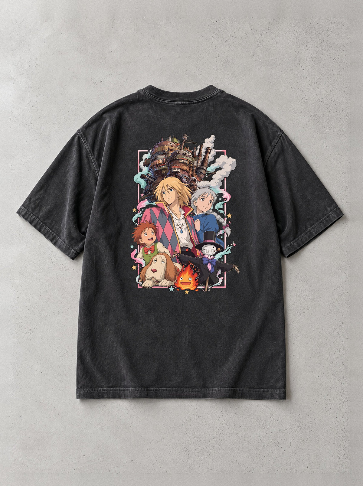 Moving Castle Crew Vintage Tee - Studio Ghibli-inspired design by Torazen, back view