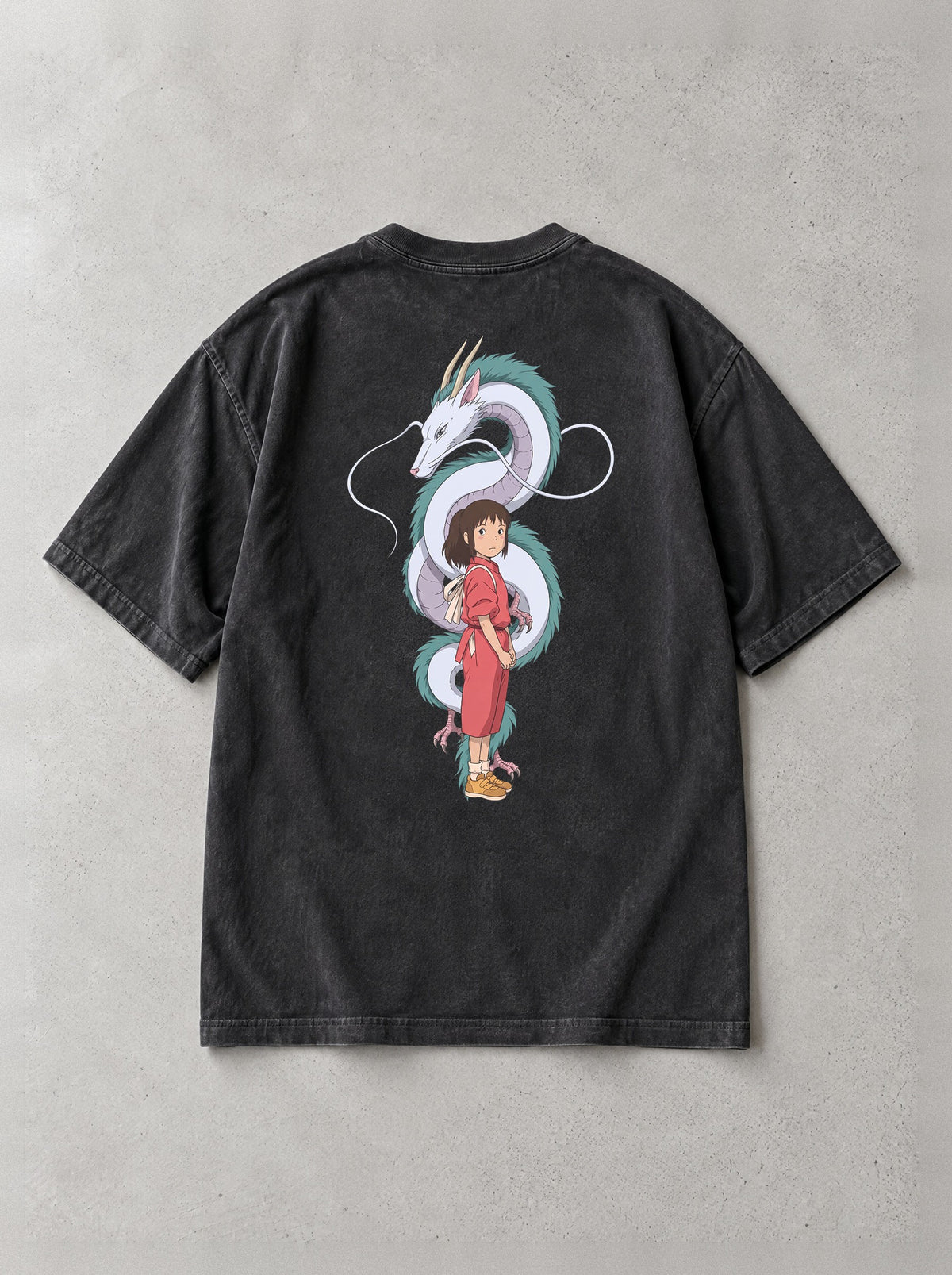 River Dragon Guardian Vintage Tee - Studio Ghibli-inspired design by Torazen, back view