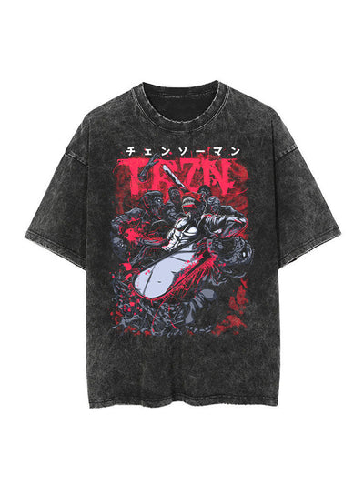 anime-inspired tee with chainsaw fiend gore vintage tee design