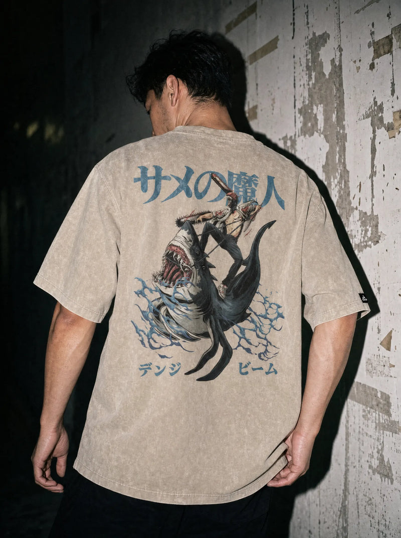 Shark Ride Vintage Tee - Chainsaw Man-inspired design by Torazen