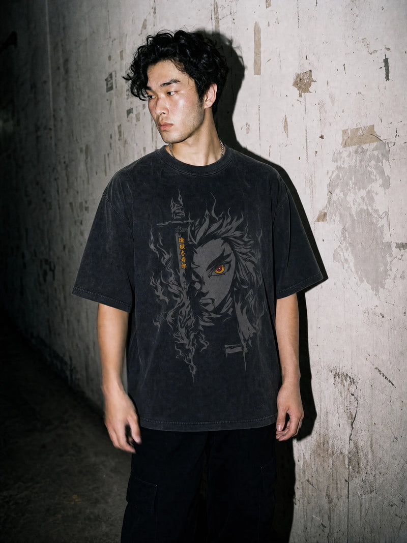 Rengoku 'Purgatory' Vintage Tee - Demon Slayer-inspired design by Torazen