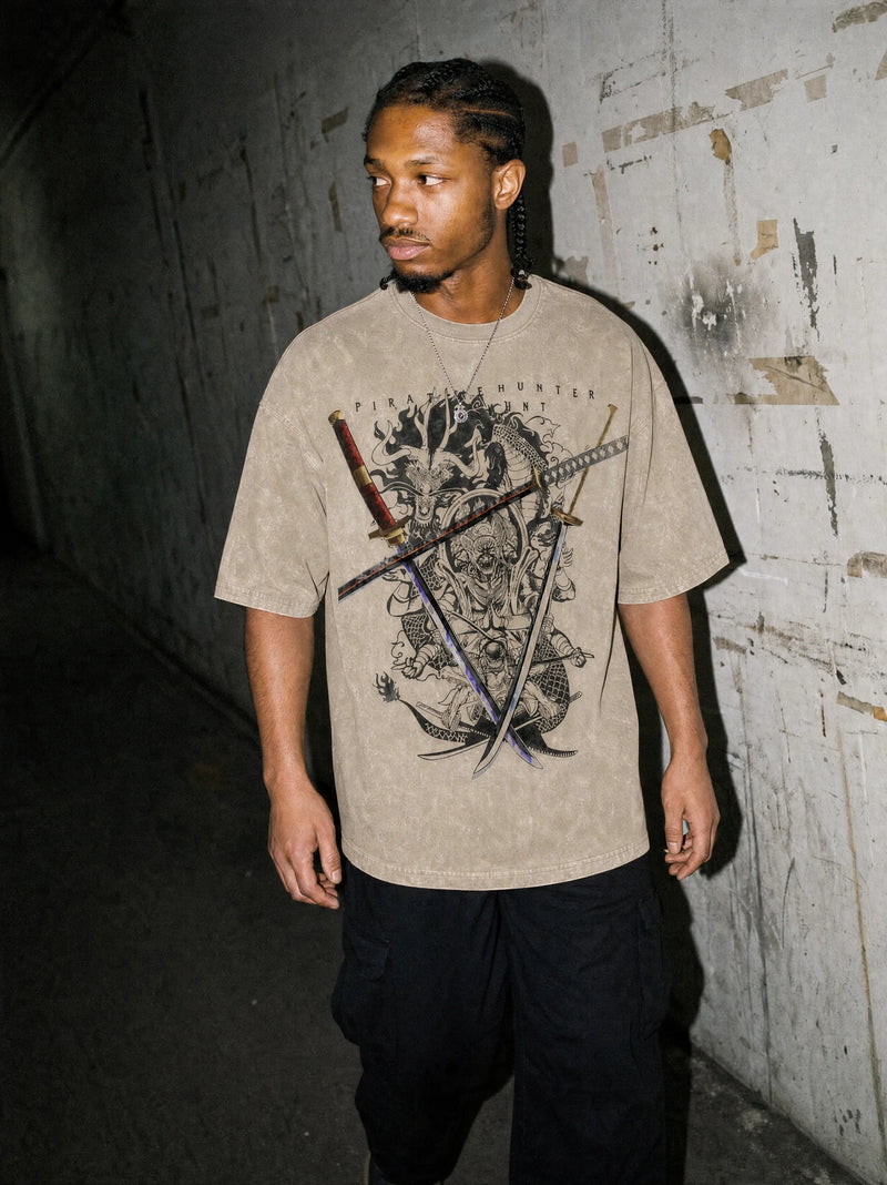 Blade Master Triple Wield Vintage Tee - One Piece-inspired design by Torazen